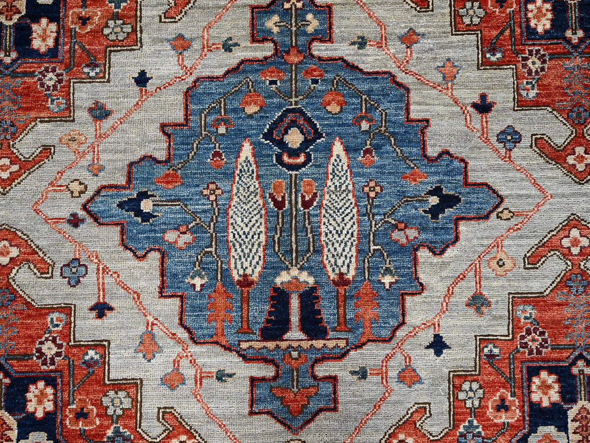 Qashqai Tribal & Geometric hand-knotted wool rug in Gray & Midnight Blue, 8'10" x 11'10" — SKU O01043 (view 8)