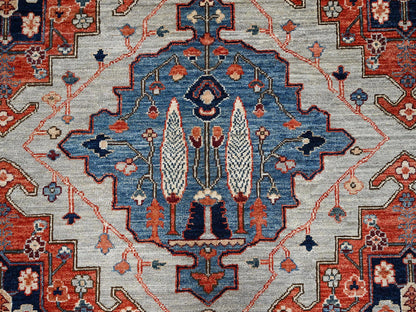 Qashqai Tribal & Geometric hand-knotted wool rug in Gray & Midnight Blue, 8'10" x 11'10" — SKU O01043 (view 8)