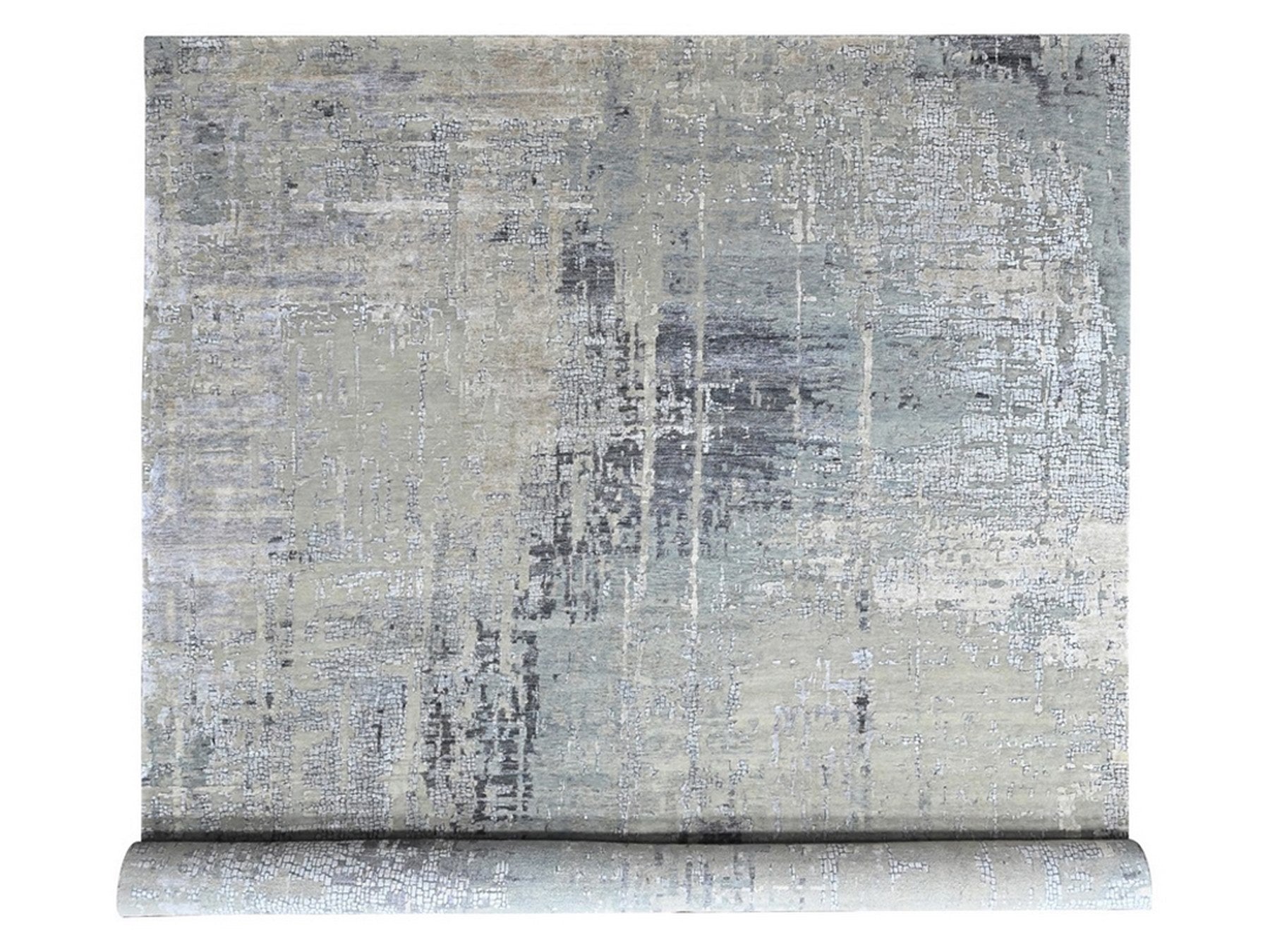 Modern / Contemporary hand-knotted wool/silk rug in Gray, 11'10" x 14'9" — SKU O010440