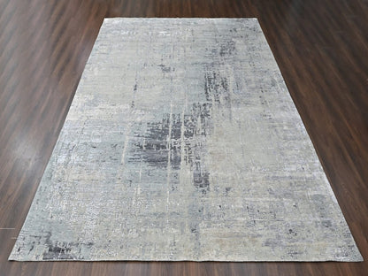 Modern / Contemporary hand-knotted wool/silk rug in Gray, 11'10" x 14'9" — SKU O010440 (view 2)