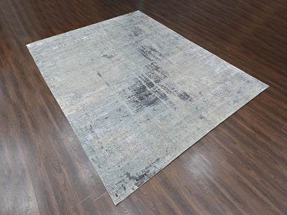Modern / Contemporary hand-knotted wool/silk rug in Gray, 11'10" x 14'9" — SKU O010440 (view 3)