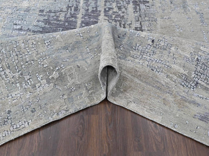 Grey 11'10" x 14'9" Modern and Contemporary Hand knotted Wool/Silk Rug - Sku: O010440