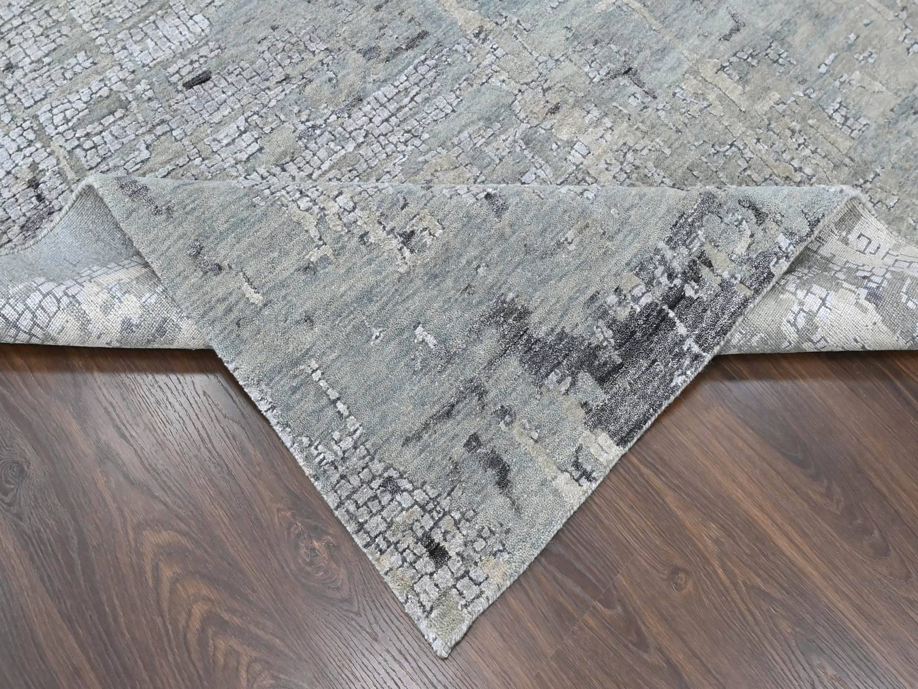 Modern / Contemporary hand-knotted wool/silk rug in Gray, 11'10" x 14'9" — SKU O010440 (view 6)