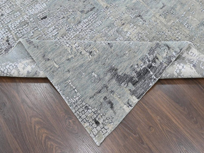 Modern / Contemporary hand-knotted wool/silk rug in Gray, 11'10" x 14'9" — SKU O010440 (view 6)