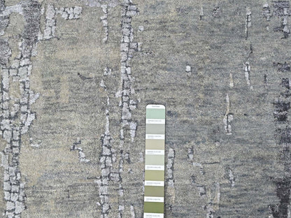 Modern / Contemporary hand-knotted wool/silk rug in Gray, 11'10" x 14'9" — SKU O010440 (view 7)