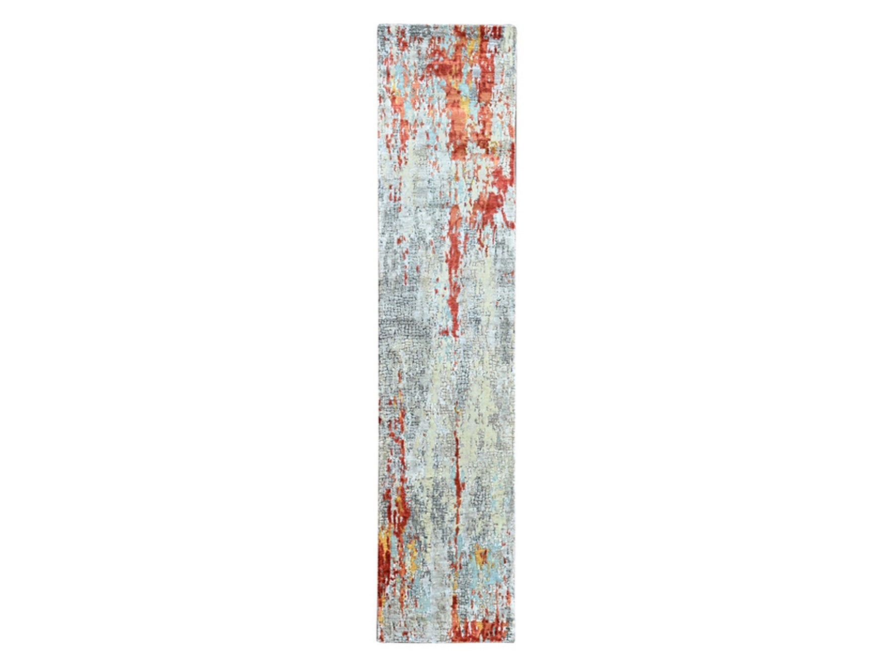 Orange 2'6" x 11'11" Modern and Contemporary Hand knotted Wool/Silk Rug - Sku: O010442