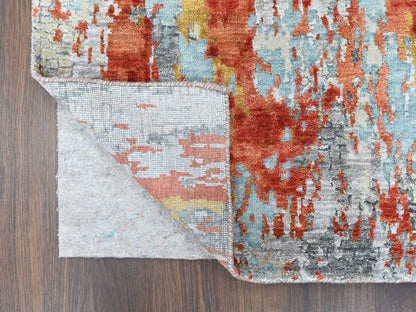 Modern / Contemporary hand-knotted wool/silk runner in Orange, 2'6" x 11'11" — SKU O010442 (view 3)