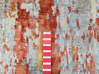 Modern / Contemporary hand-knotted wool/silk runner in Orange, 2'6" x 11'11" — SKU O010442 (view 4)
