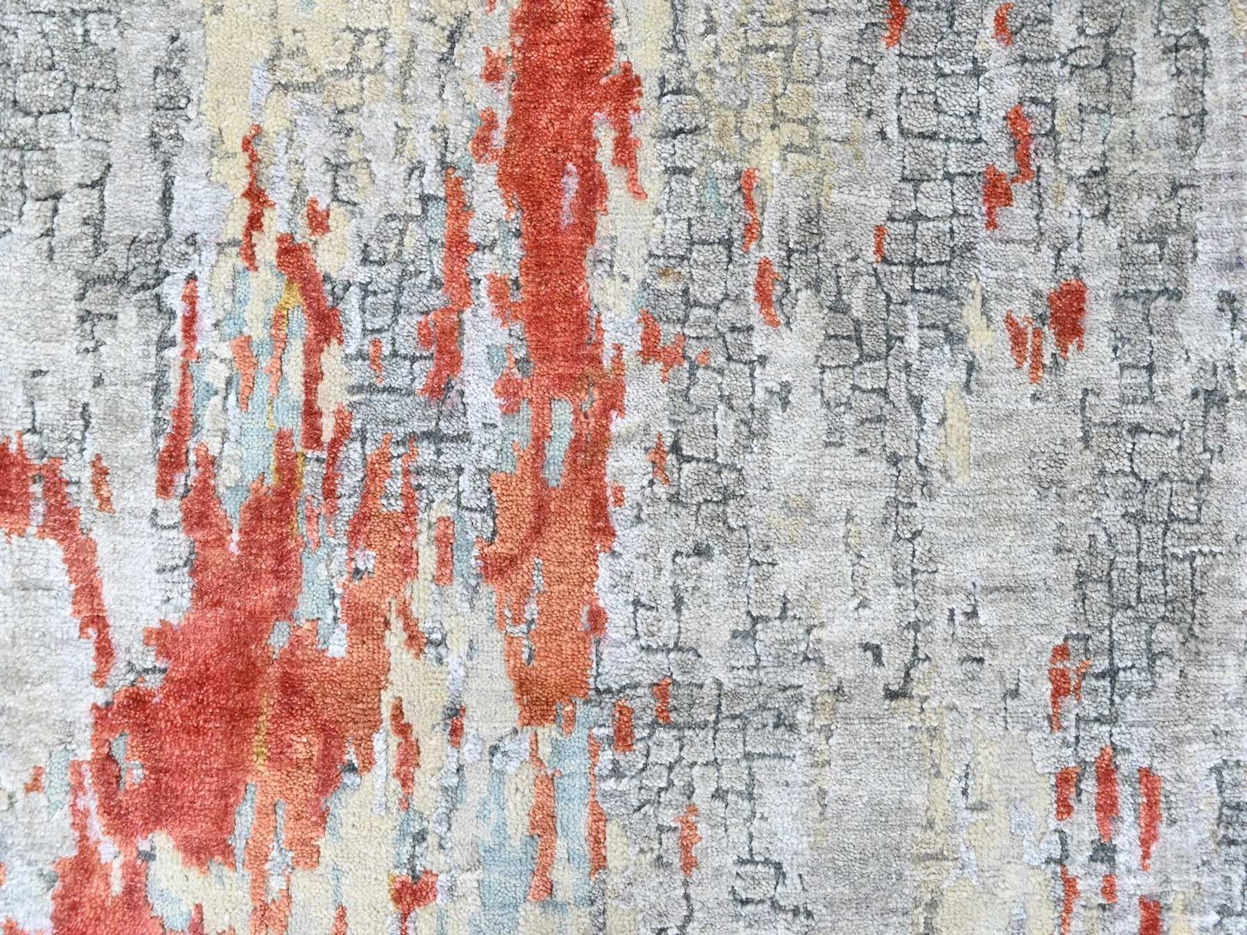Modern / Contemporary hand-knotted wool/silk runner in Orange, 2'6" x 11'11" — SKU O010442 (view 5)