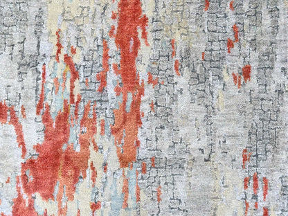 Modern / Contemporary hand-knotted wool/silk runner in Orange, 2'6" x 11'11" — SKU O010442 (view 5)