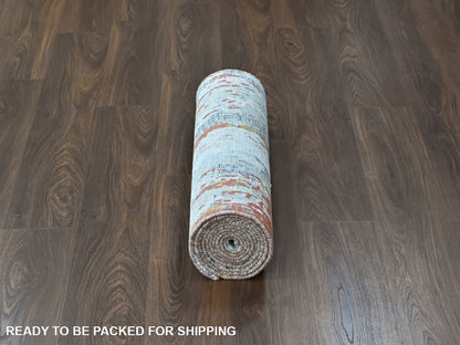 Modern / Contemporary hand-knotted wool/silk runner in Orange, 2'6" x 11'11" — SKU O010442 (view 6)