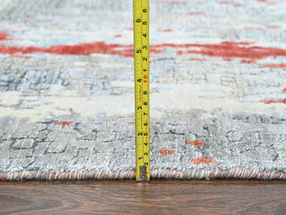 Modern / Contemporary hand-knotted wool/silk runner in Orange, 2'6" x 11'11" — SKU O010442 (view 7)