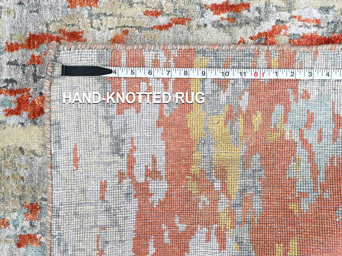 Modern / Contemporary hand-knotted wool/silk runner in Orange, 2'6" x 11'11" — SKU O010442 (view 8)
