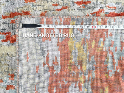 Modern / Contemporary hand-knotted wool/silk runner in Orange, 2'6" x 11'11" — SKU O010442 (view 8)