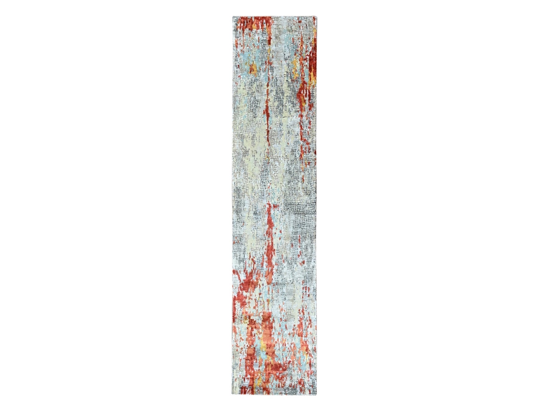 Orange 2'6" x 11'11" Modern and Contemporary Hand knotted Wool/Silk Rug - Sku: O010443