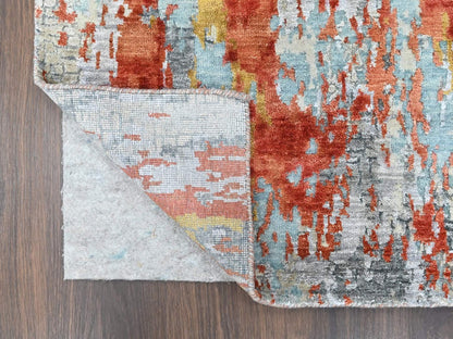 Orange 2'6" x 11'11" Modern and Contemporary Hand knotted Wool/Silk Rug - Sku: O010443