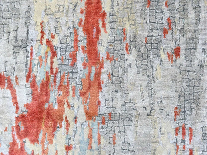 Orange 2'6" x 11'11" Modern and Contemporary Hand knotted Wool/Silk Rug - Sku: O010443