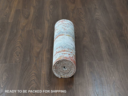 Orange 2'6" x 11'11" Modern and Contemporary Hand knotted Wool/Silk Rug - Sku: O010443