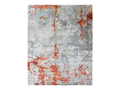 Modern / Contemporary hand-knotted wool/silk rug in Orange, 8'1" x 9'10" — SKU O010444