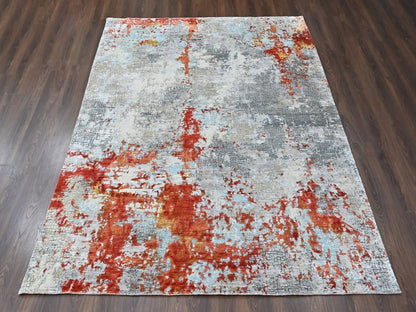 Modern / Contemporary hand-knotted wool/silk rug in Orange, 8'1" x 9'10" — SKU O010444 (view 2)