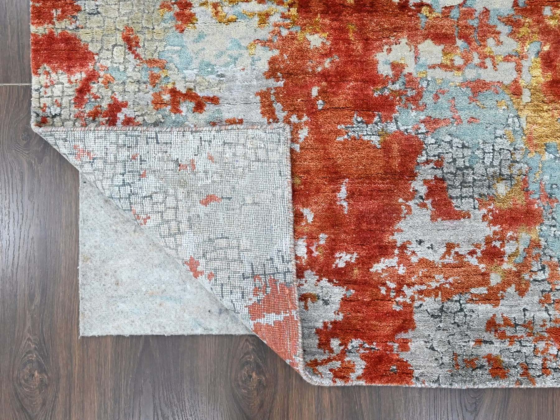 Modern / Contemporary hand-knotted wool/silk rug in Orange, 8'1" x 9'10" — SKU O010444 (view 4)