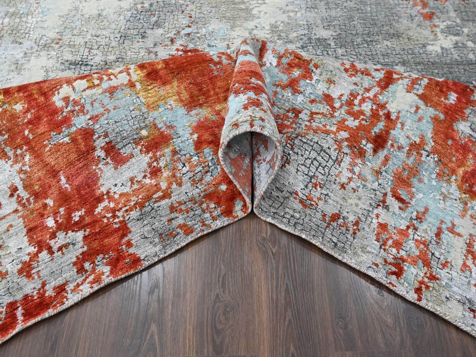 Modern / Contemporary hand-knotted wool/silk rug in Orange, 8'1" x 9'10" — SKU O010444 (view 5)