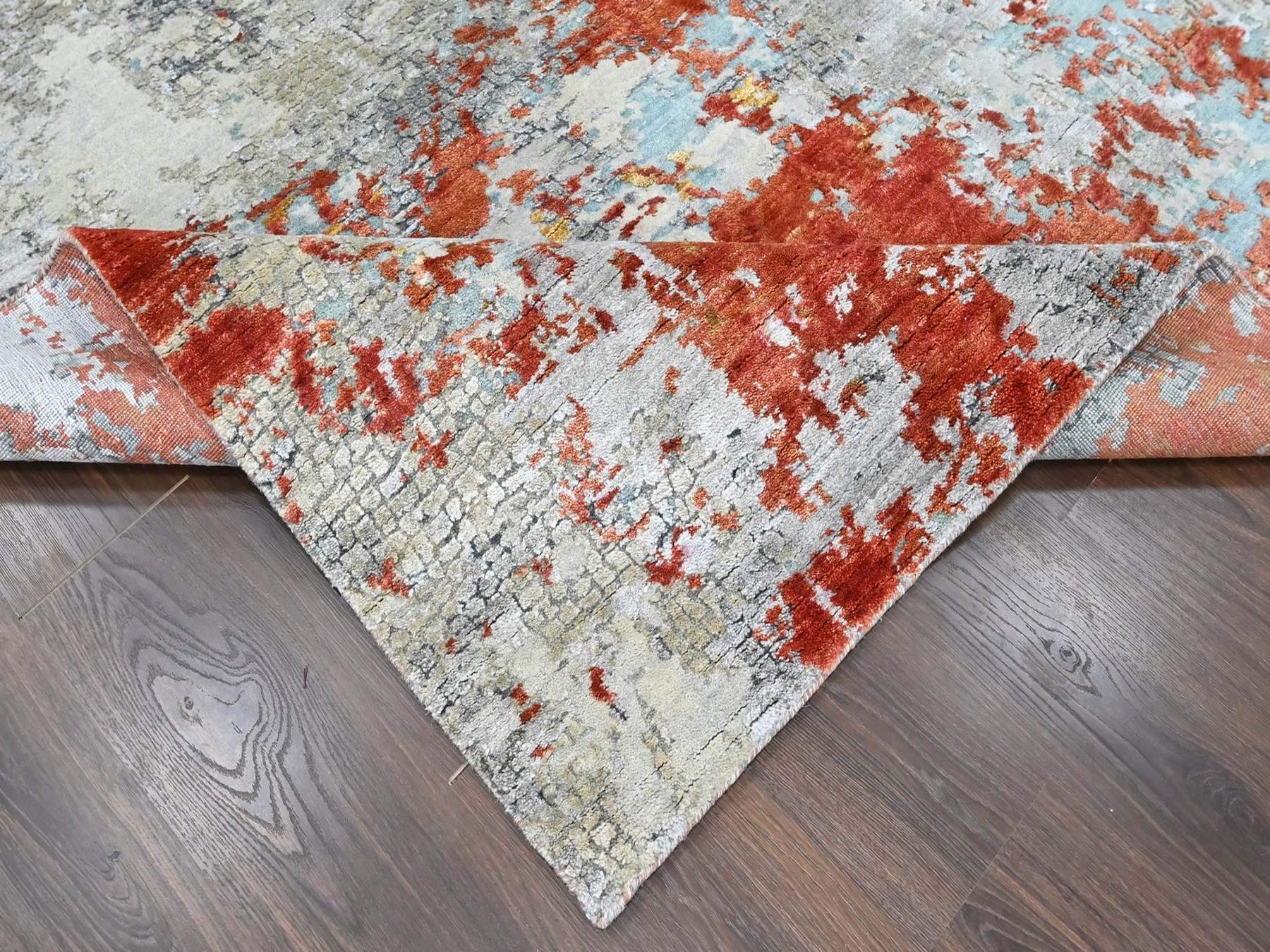 Modern / Contemporary hand-knotted wool/silk rug in Orange, 8'1" x 9'10" — SKU O010444 (view 6)