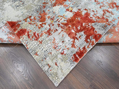 Modern / Contemporary hand-knotted wool/silk rug in Orange, 8'1" x 9'10" — SKU O010444 (view 6)