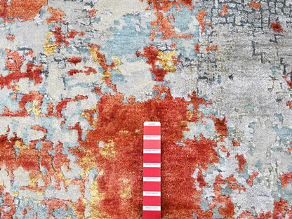 Modern / Contemporary hand-knotted wool/silk rug in Orange, 8'1" x 9'10" — SKU O010444 (view 7)