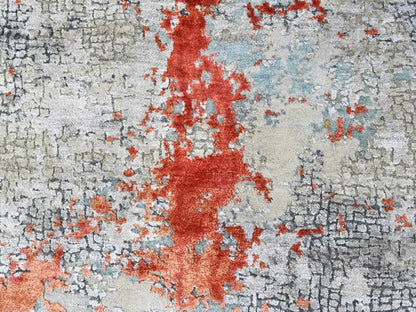 Modern / Contemporary hand-knotted wool/silk rug in Orange, 8'1" x 9'10" — SKU O010444 (view 8)