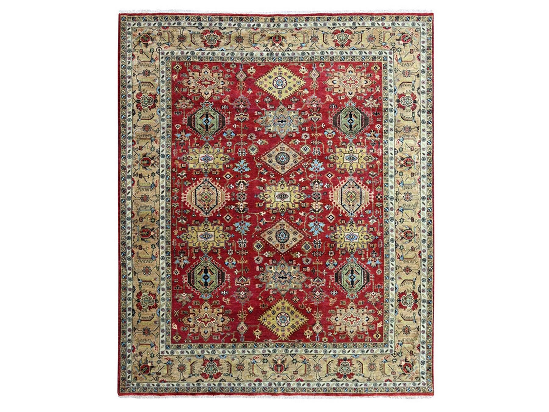 Red 8'0" x 9'10" Heriz Hand knotted Wool Rug - Sku: O010449