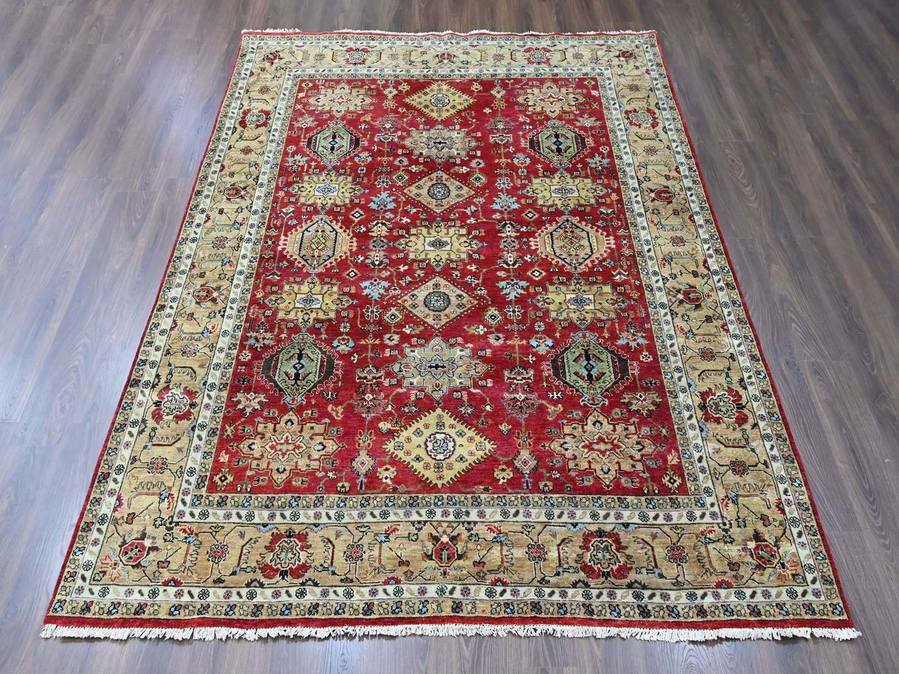 Red 8'0" x 9'10" Heriz Hand knotted Wool Rug - Sku: O010449
