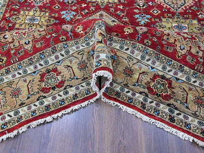Red 8'0" x 9'10" Heriz Hand knotted Wool Rug - Sku: O010449