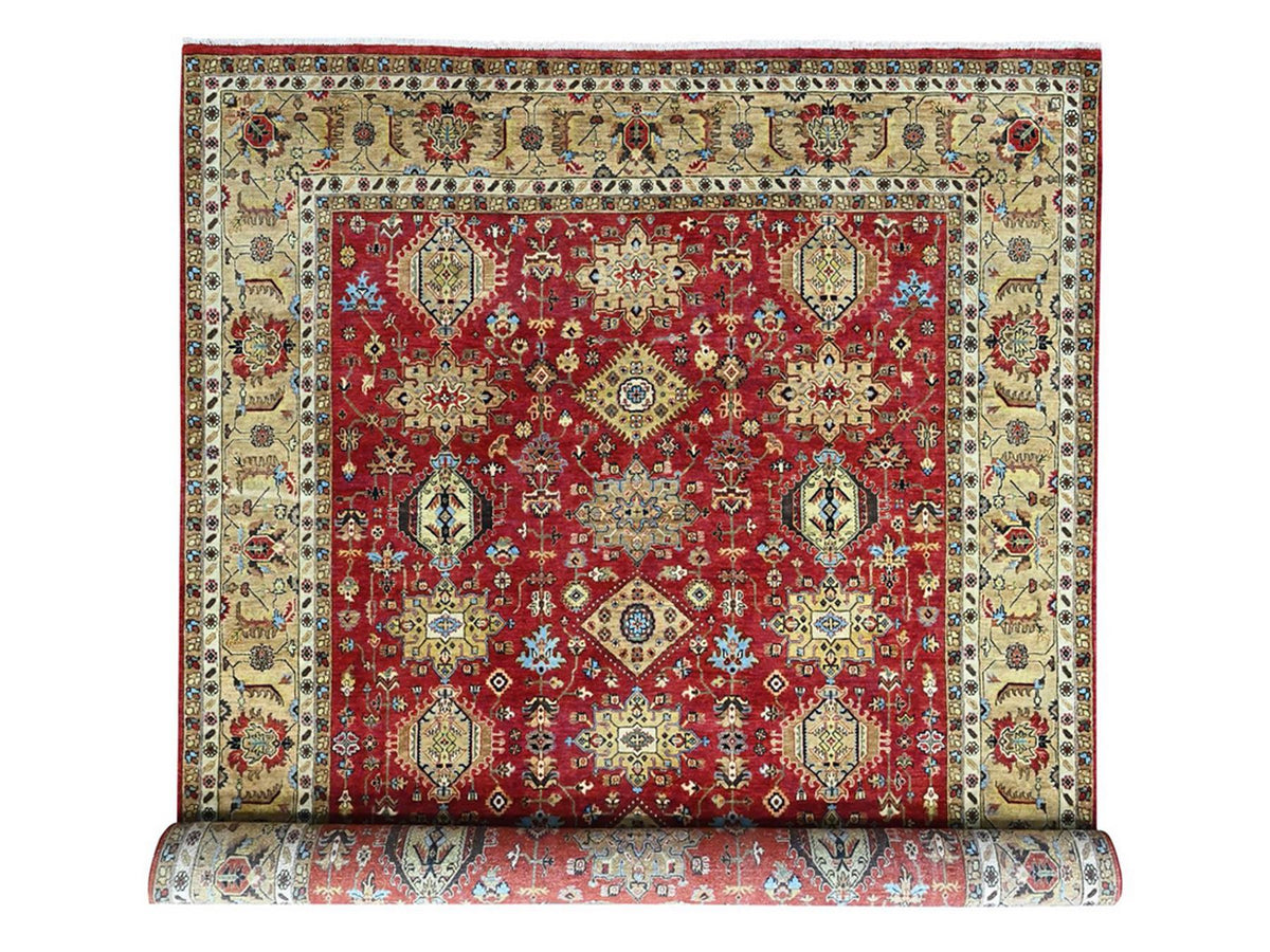 Heriz hand-knotted wool rug in Red & Beige, 10' x 13'11" — SKU O010450