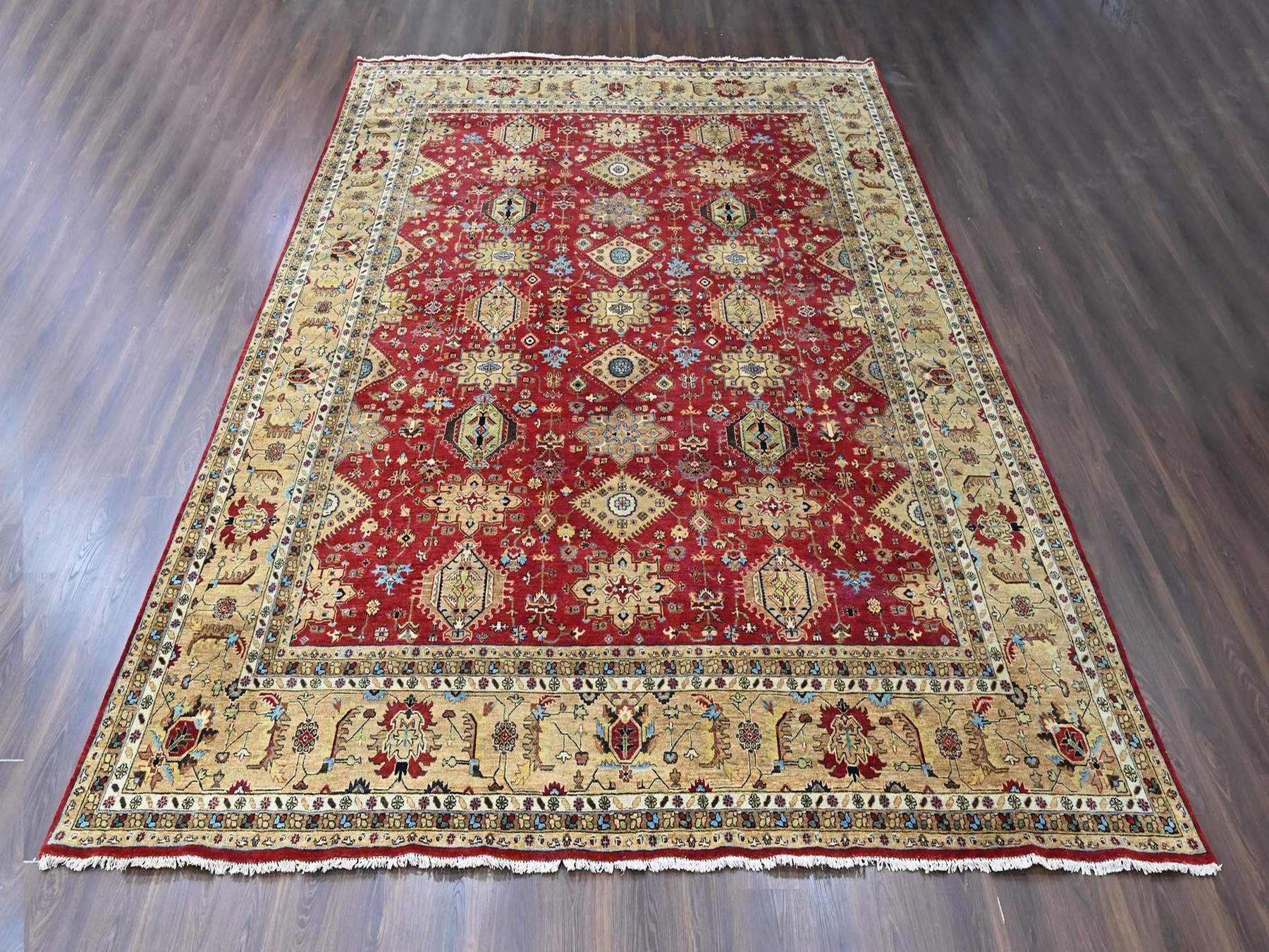 Red 12'0" x 14'9" Heriz Hand knotted Wool Rug - Sku: O010451