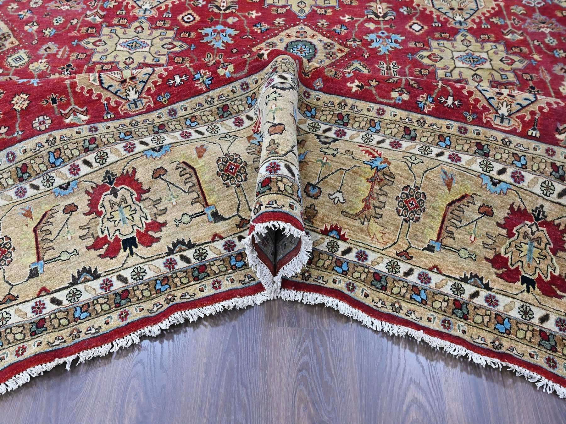 Heriz hand-knotted wool rug in Red & Beige, 12' x 14'9" — SKU O010451 (view 5)