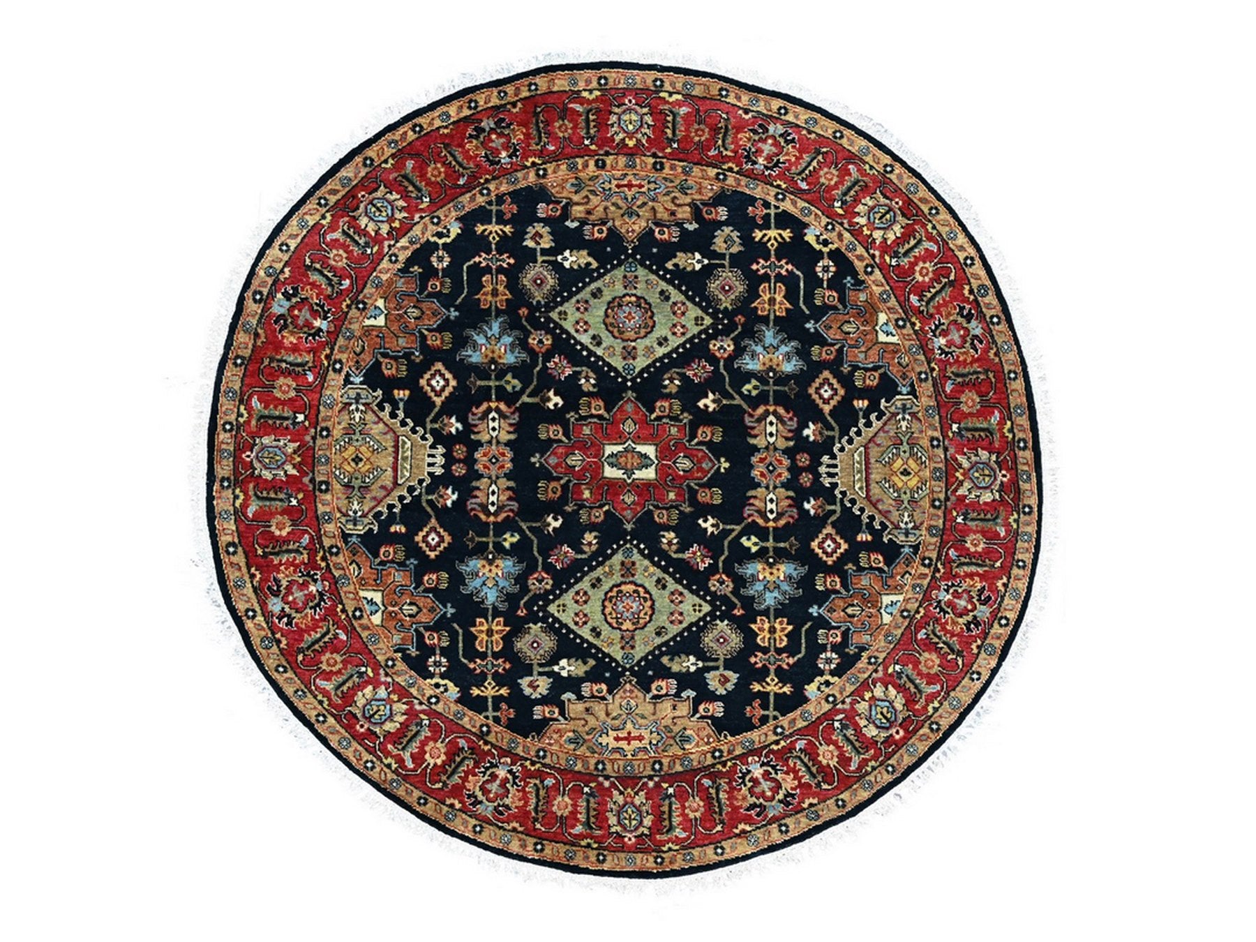 Black 5'11" x 6'0" Heriz Hand knotted Wool Rug - Sku: O010453