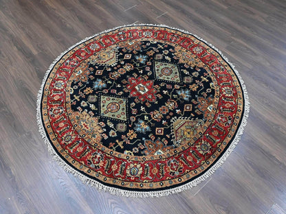 Black 5'11" x 6'0" Heriz Hand knotted Wool Rug - Sku: O010453