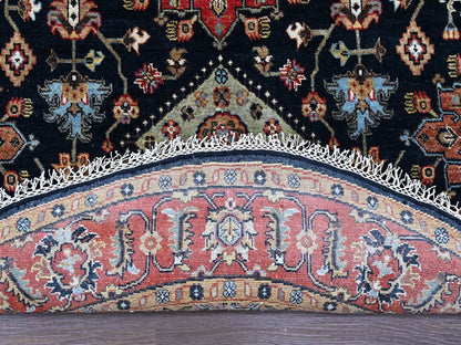 Black 5'11" x 6'0" Heriz Hand knotted Wool Rug - Sku: O010453