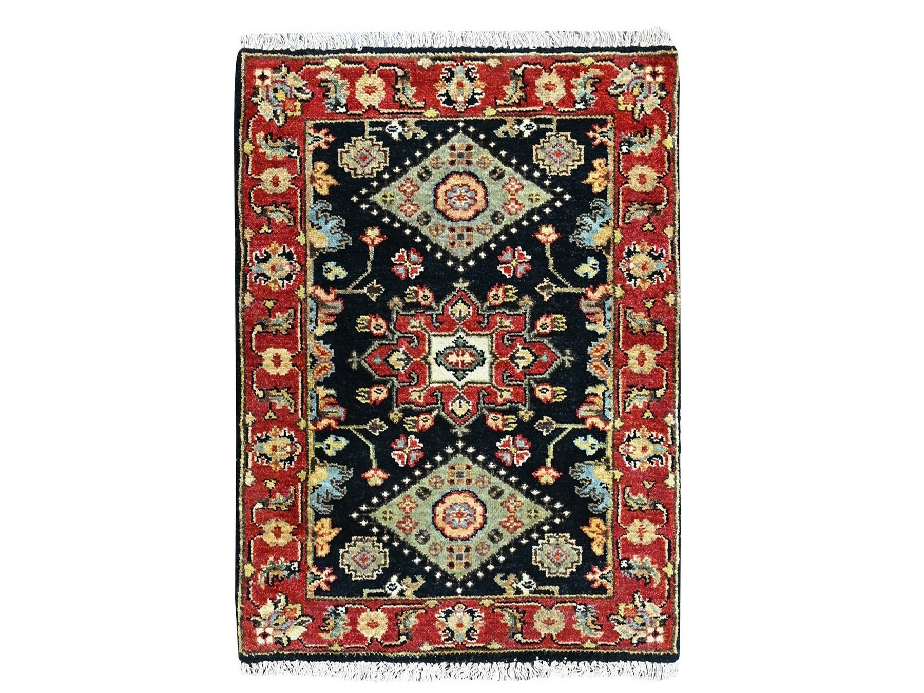 Black 2'2" x 3'0" Heriz Hand knotted Wool Rug - Sku: O010454