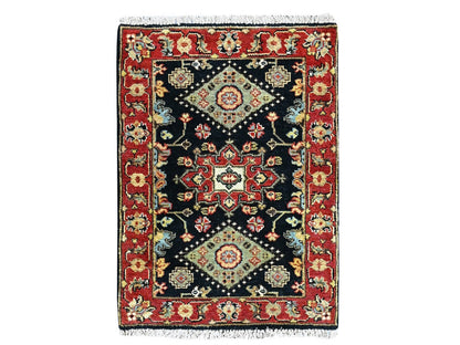 Black 2'2" x 3'0" Heriz Hand knotted Wool Rug - Sku: O010454