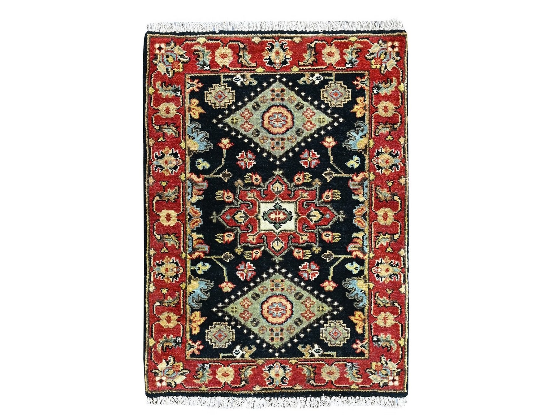 Black 2'1" x 3'0" Heriz Hand knotted Wool Rug - Sku: O010455