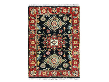 Black 2'1" x 3'0" Heriz Hand knotted Wool Rug - Sku: O010455