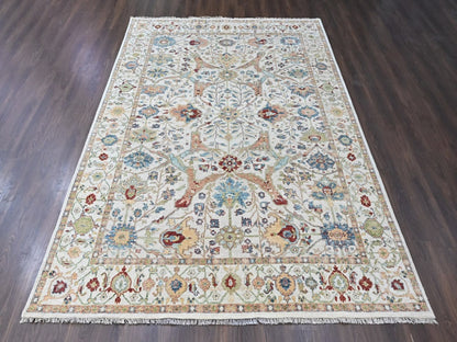Ivory 8'10" x 11'10" Oushak And Peshawar Hand knotted Wool Rug - Sku: O010458