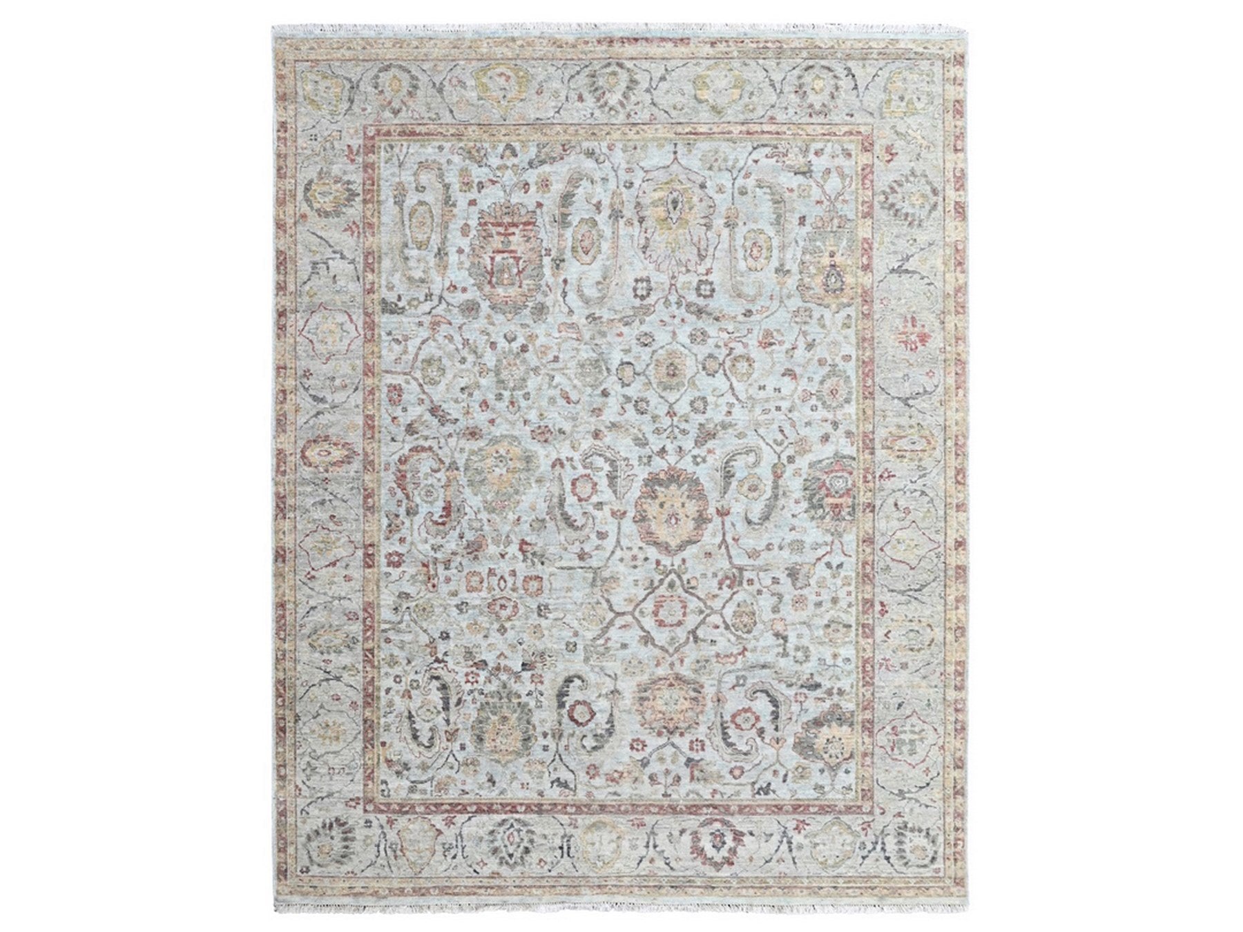 Mahal Oushak hand-knotted wool rug in Gray, 7'10" x 9'11" — SKU O010459