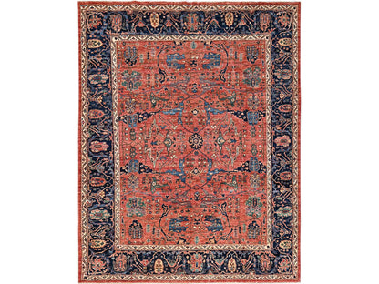 Tribal & Geometric hand-knotted wool rug in Red & Midnight Blue, 7'11" x 10'4" — SKU O01045
