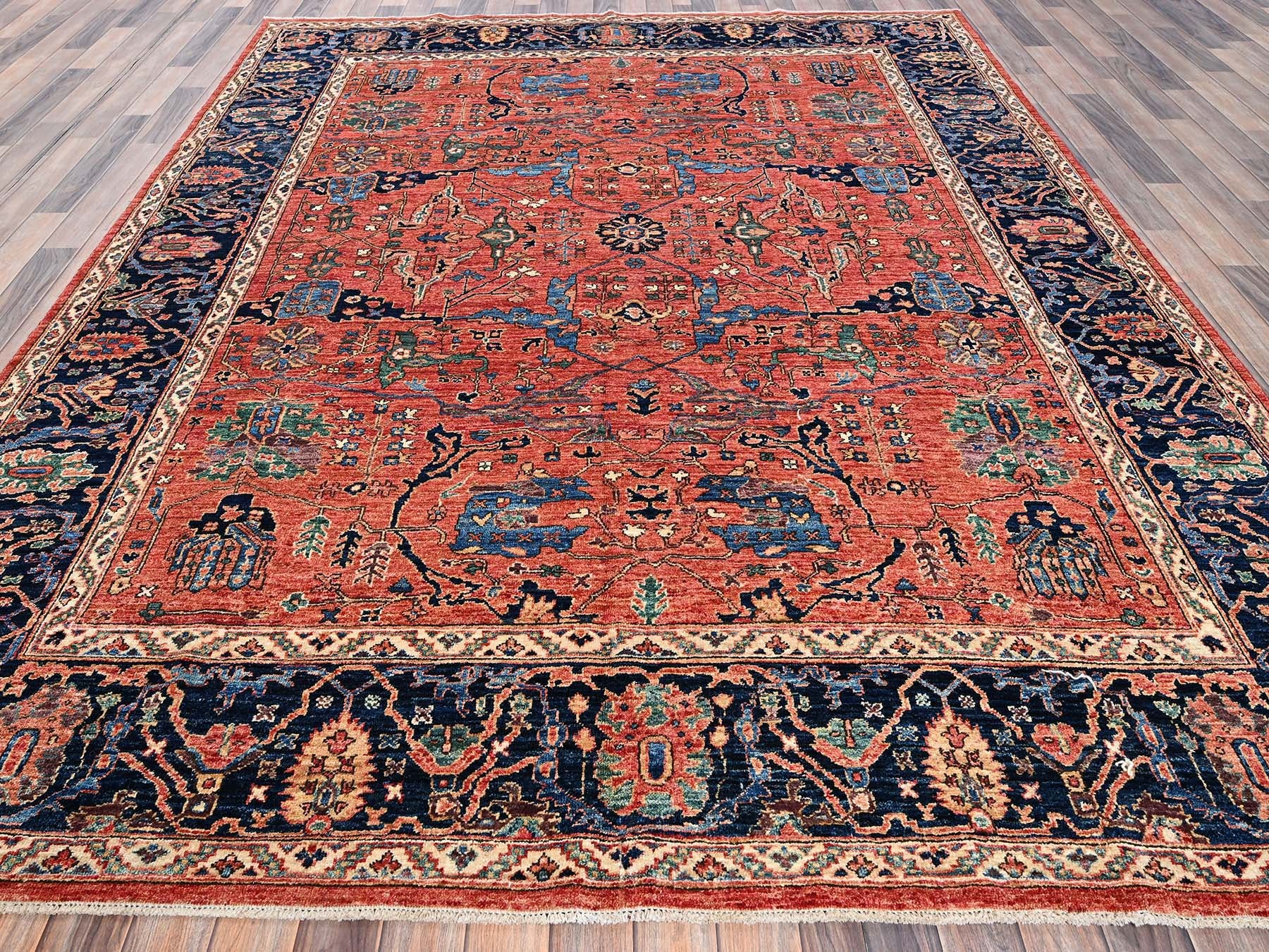 Tribal & Geometric hand-knotted wool rug in Red & Midnight Blue, 7'11" x 10'4" — SKU O01045 (view 2)
