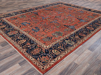 Tribal & Geometric hand-knotted wool rug in Red & Midnight Blue, 7'11" x 10'4" — SKU O01045 (view 3)