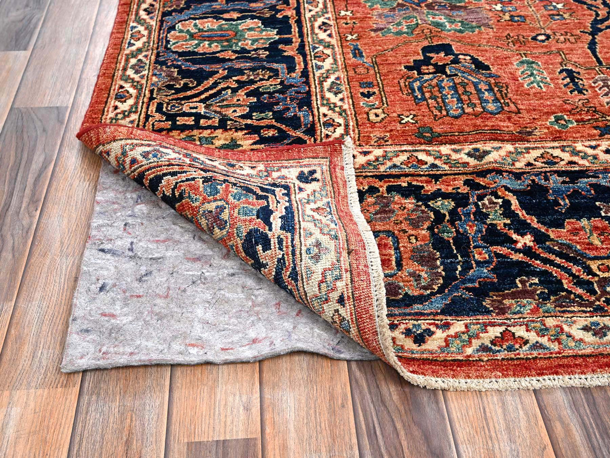 Tribal & Geometric hand-knotted wool rug in Red & Midnight Blue, 7'11" x 10'4" — SKU O01045 (view 4)