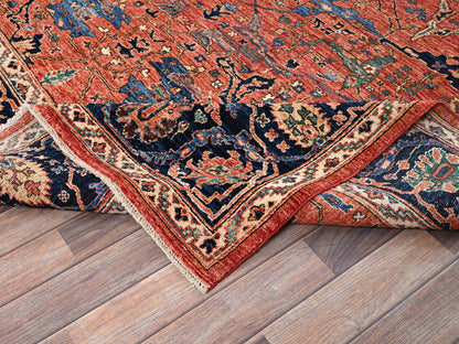 Tribal & Geometric hand-knotted wool rug in Red & Midnight Blue, 7'11" x 10'4" — SKU O01045 (view 6)